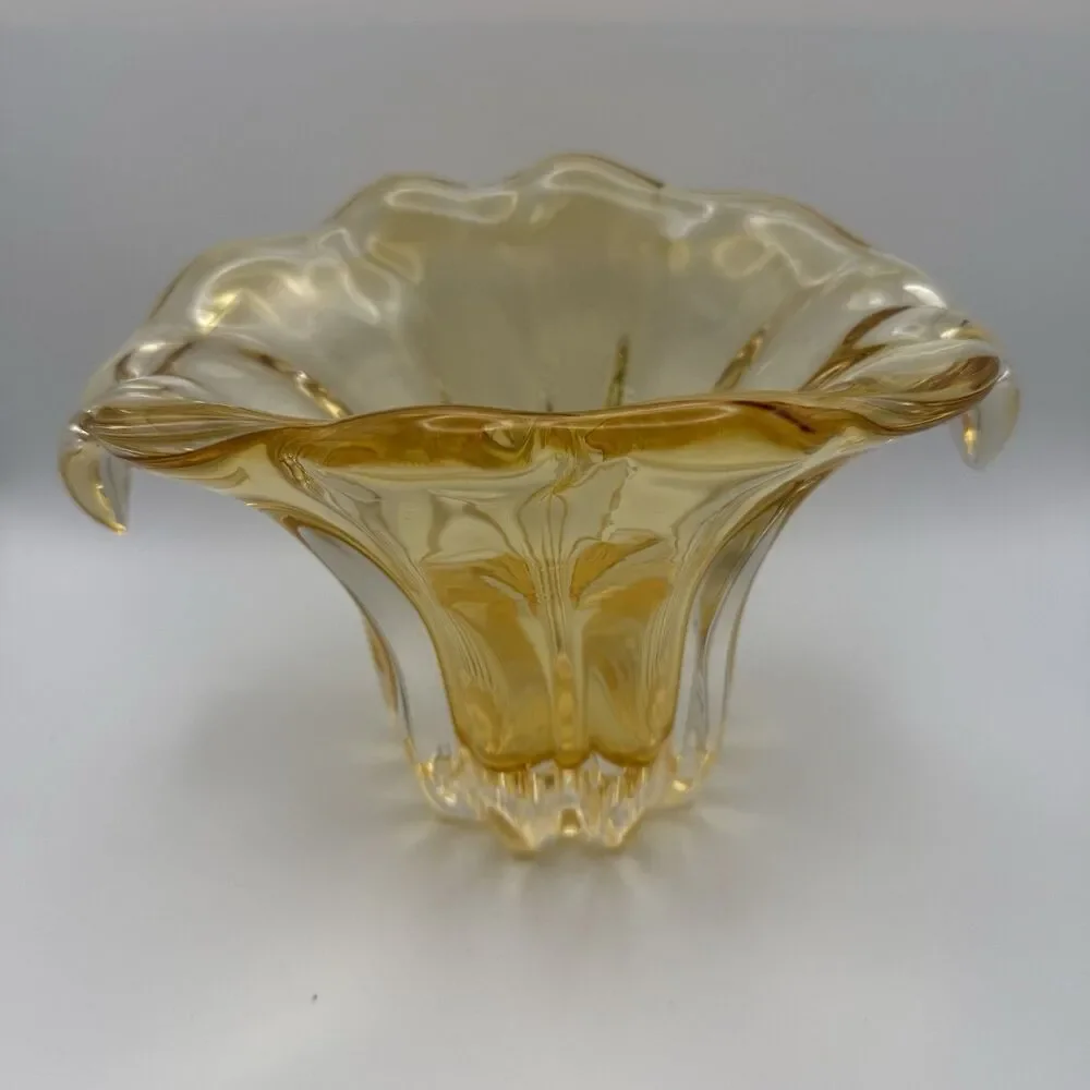 Vintage Teleflora Champagne Gold Art Glass Vase Waterfall Tulip Hand Blown